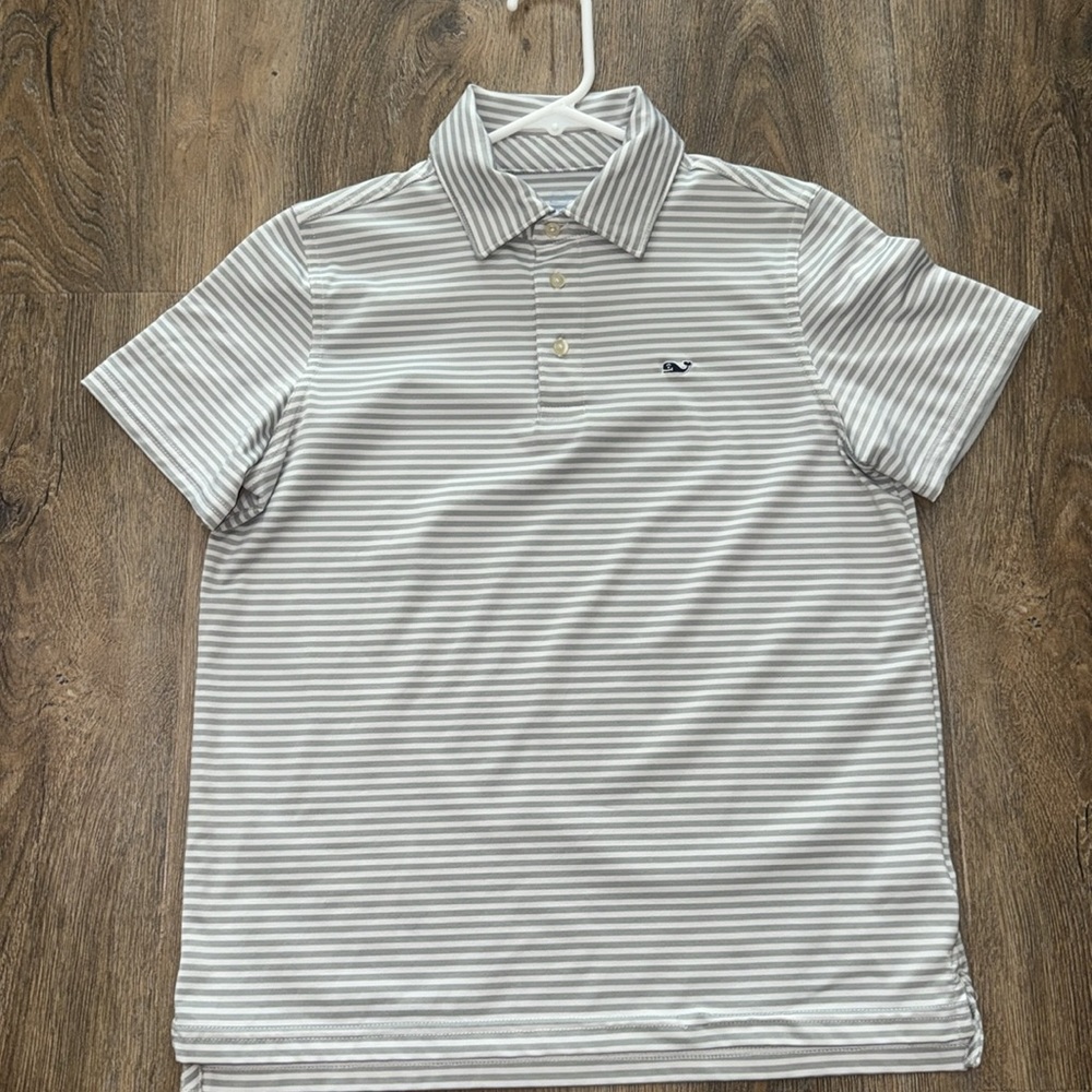 Vineyard Vines Kids White and Gray Striped Polo - Picture 5 of 6
